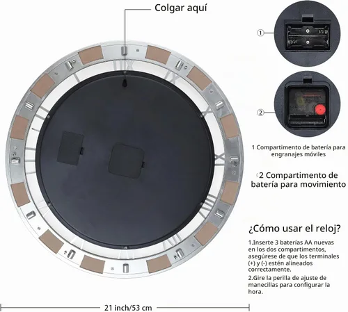 Vista 9 de Lafocuse Real Moving Gears - Reloj de pared marrón vintage, reloj de engranaje steampunk de 21 pulgadas con números arábigos y romanos, reloj