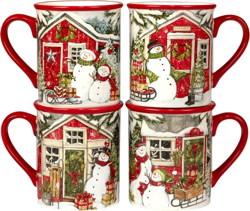 Vista 4 de Certified International Snowman's Farmhouse - Juego de vajilla de 16 piezas, servicio para 4
