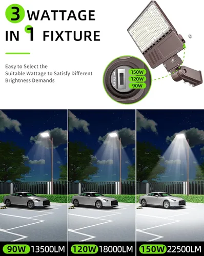 Vista 3 de Luz LED para estacionamiento con certificación UL, 150 W, 120 W, 90 W, ajustable, con fotocélula de 22500 lm, caja de zapatos, luces de inundación
