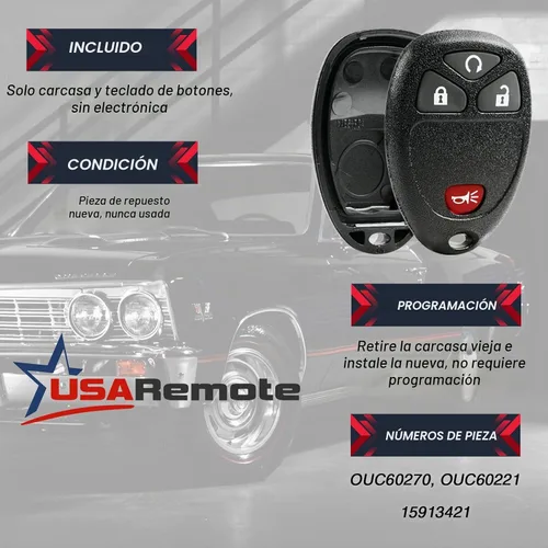 Vista 3 de Carcasa para llavero compatible con 2007-2016 Chevy GMC Pontiac Saturn Suzuki Cadillac Buick, mando a distancia sin llave, estuche y panel
