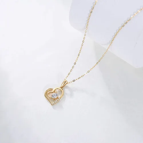 Vista 4 de SISGEM Collar de corazón de oro macizo de 14 quilates para mujer, oro amarillo de 0.55 quilates (CTTW), collar con dije de corazón infinito