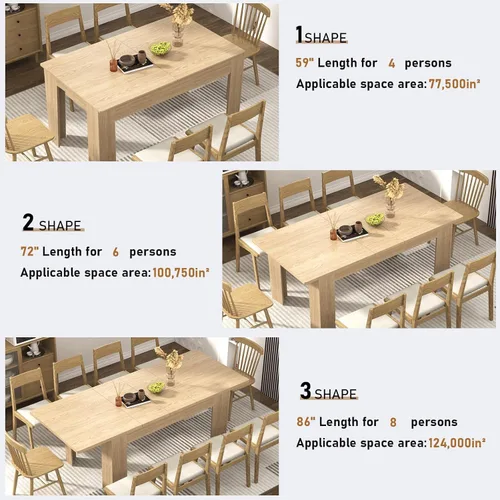 Vista 2 de Mesa de comedor extensible de 59 a 86 pulgadas para 6 a 10 personas, mesa de comedor de madera, mesa extensible moderna para reuniones, reuniones