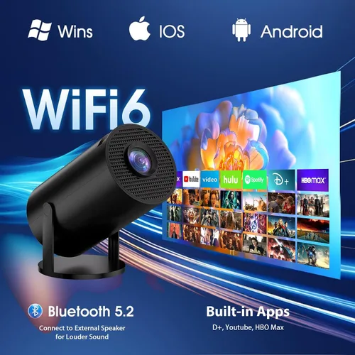Vista 4 de Mini proyector con WiFi y Bluetooth Aplicaciones incorporadas Proyector inteligente Soporte 4K 1080P FHD 180° ajustable Keystone automático