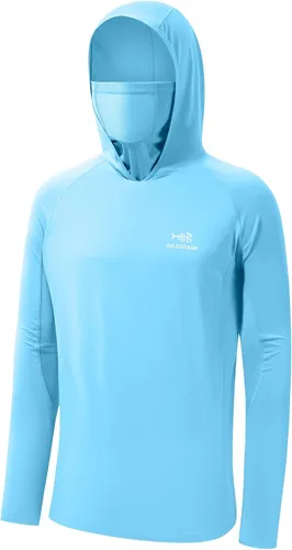 Vista 23 de Bassdash UPF 50+ Camisa de pesca de manga larga para hombre con máscara y pasamontañas UV para el cuello Verde Aqua