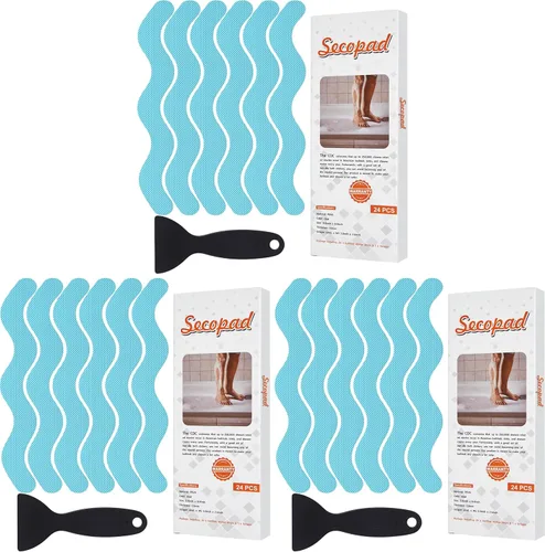 Vista 22 de Secopad 24 calcomanías de ducha antideslizantes con raspador, 0.8 x 8 Negro