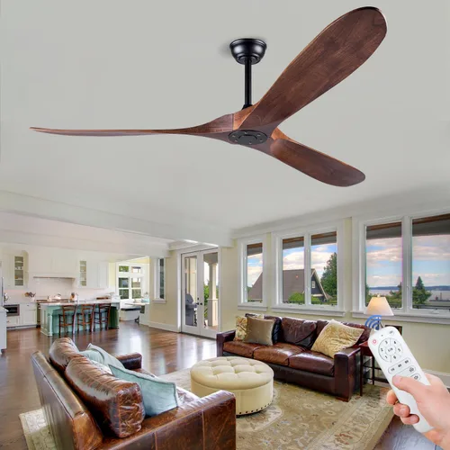 Vista 10 de Ventiladores de techo de 42 pulgadas sin luces, ventiladores de techo negros sin luces con control remoto, 3 aspas de madera maciza, ventilador