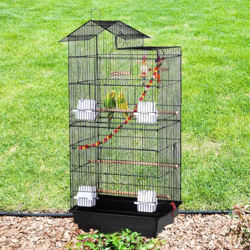 Vista 9 de Yaheetech - Jaula de vuelo de 39 pulgadas con juguetes, jaula de hierro forjado para cacatúas, conures, tortolitos, periquitos y pájaros pequeños
