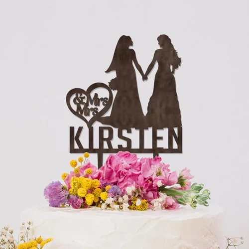 Vista 4 de Decoración para tarta de boda con silueta lesbiana del mismo sexo, decoración para tartas de compromiso para ella y ella, decoración para tartas