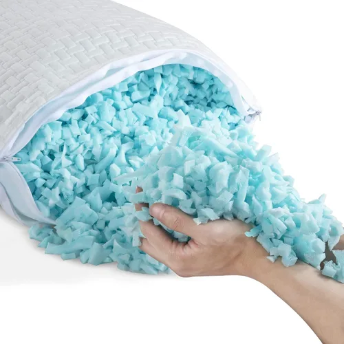 Vista 5 de HOMBYS 2 almohadas de cama extra firmes para dormir, almohadas de espuma viscoelástica trituradas tamaño estándar, para dormir de lado, espalda