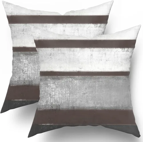 Vista 10 de Fundas de almohada Aqua 16x16 Set de 2 Verde Claro Gris Moderno Arte Abstracto Rayado Cojines Decorativos de Granja Algodón Cuadrado Fundas de Raya