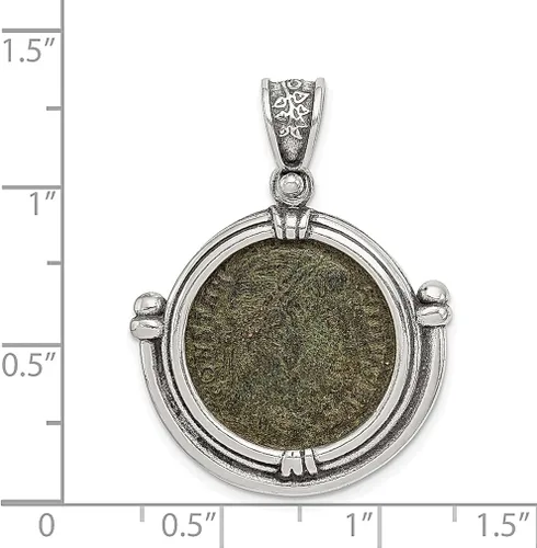 Vista 4 de Ancient Coins - Collar con dije de plata de ley 925 de bronce constantino con dije de moneda en L certificado de autenticidad bisel fino para mujer
