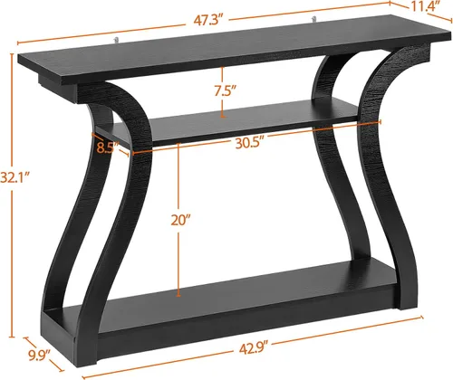 Vista 3 de ZENY Mesa consola, mesa de entrada con estantes de almacenamiento de 3 niveles, mesa de sofá larga estrecha para entrada, sala de estar, pasillo