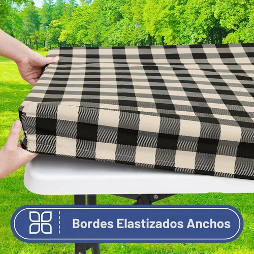 Vista 2 de Smiry Mantel de picnic, paquete de 2 manteles ajustables elásticos impermeables para mesas rectangulares de 6 pies, mantel de poliéster lavable a