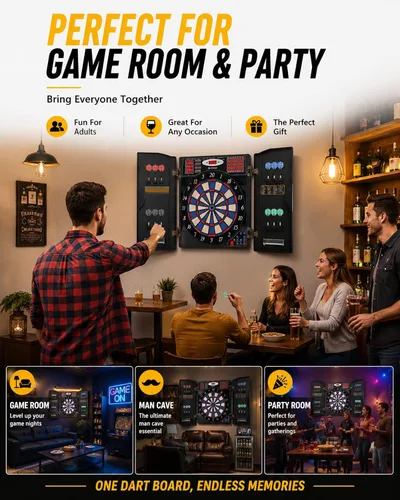 Vista 6 de WIN.MAX Electronic Dart Board Cabinet Set for Adults, Black