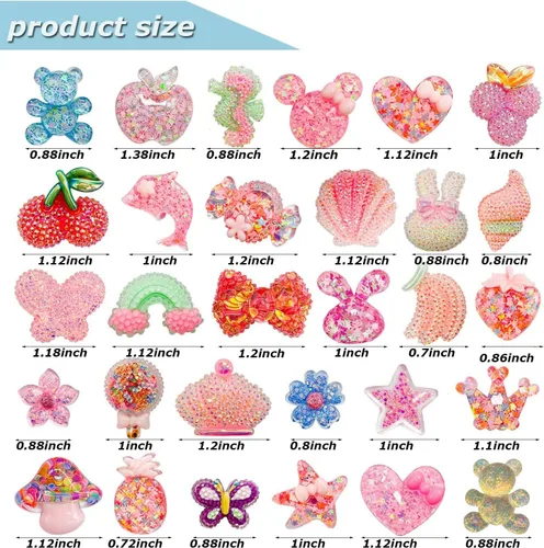 Vista 3 de Coio 30 dijes brillantes para zapatos de niñas de resina dura para crock Bubble Slides sandalias zuecos de color rosa lindos zapatos decoraciones