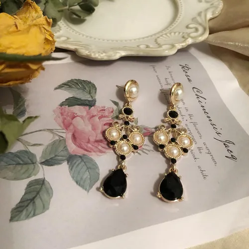 Vista 4 de Black Vintage Pearl Earrings Black Earrings for Women Pearl Drop Earrings Teardrop Chandelier Long Dangle Earrings Baroque Earrings Bohemian Earrings