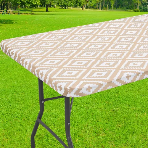 Vista 40 de Smiry Mantel cuadrado para mesa de pícnic, impermeable, elástico, ajustable, para campamento, protector de vinilo con parte trasera de franela Beige