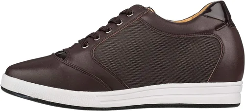 Vista 3 de TOTO Zapatos de ascensor invisibles para hombre con cordones de cuero y malla, zapatillas de deporte de moda, 3.2 pulgadas más altas, Marrón