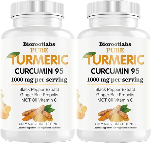 Vista 6 de Curcumina de cúrcuma con pimienta negra Suplemento de curcumina de cúrcuma pura 95% de curcuminoides con propóleo de abeja, jengibre, aceite