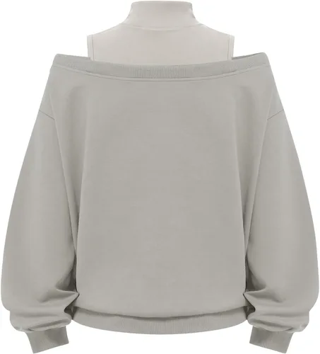 Vista 3 de Aelfric Eden Sudadera de cuello alto falso con hombros descubiertos para Gris Stone