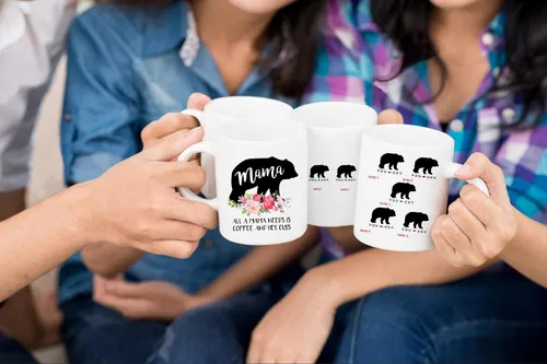 Vista 3 de Taza personalizada con oso para mamá, regalo personalizado para Día de la Madre o cumpleaños, de parte de hija o hijo, incluye hasta 9 nombres, taza