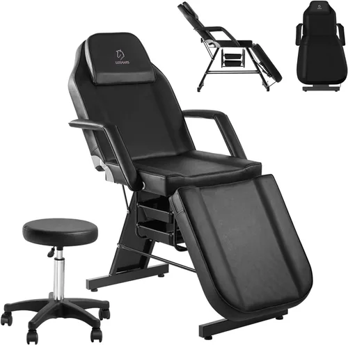 Vista 20 de Silla facial, silla de tatuaje de 73 pulgadas para cliente, mesa de masaje ajustable de 3 secciones con taburete, camas de belleza multiusos