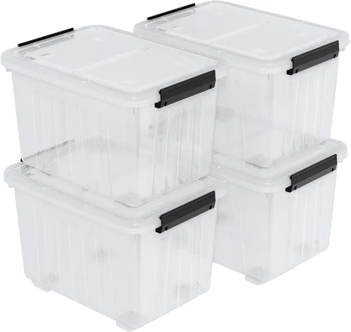 Vista 9 de Contenedor de plástico transparente de 18 cuartos de galón con tapas, caja de pestillo con asa, 4 paquetes