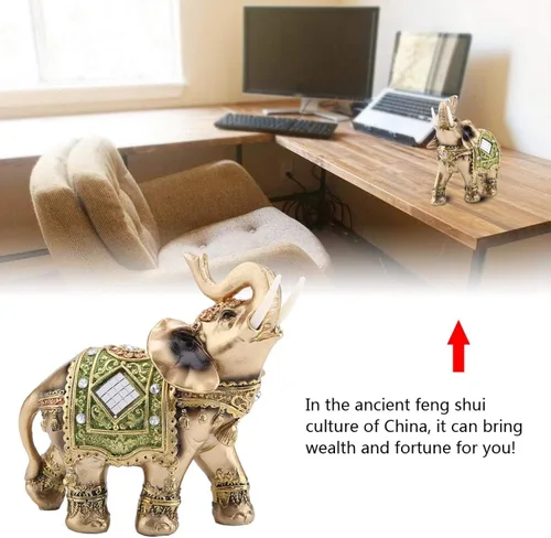 Vista 2 de KUIDAMOS Elefante elegante de color latón, figura de la suerte de riqueza para oficina, decoración del hogar, escultura, regalo, figuras de animales