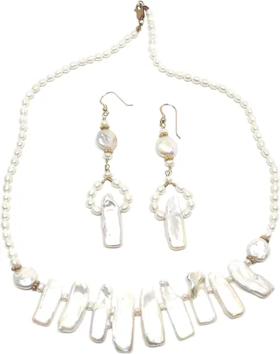 Vista 4 de Cultured Freshwater Pearl Rectangle Statement Earrings Sterling Silver or Gold-Filled