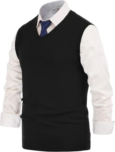 Vista 2 de PJ PAUL JONES - Chaleco de punto con cuello en V para hombre, liso, sin mangas, suéter de punto