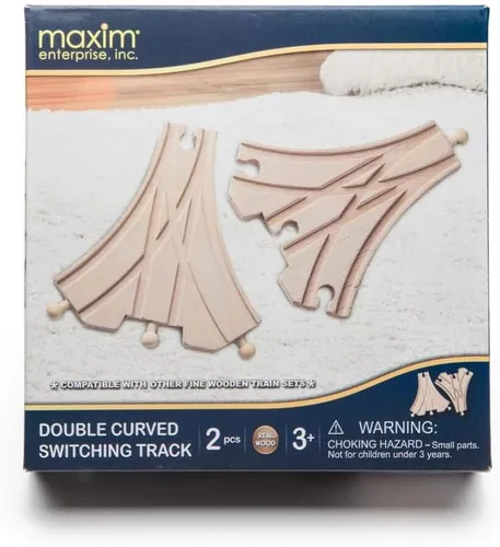 Vista 4 de maxim enterprise, inc. Doble pista de interruptor curvada, accesorios de madera para tren compatibles con Thomas & Friends, tren de madera Brio