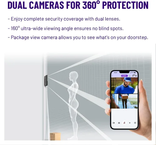 Vista 3 de HAVION Cámara de timbre de video inalámbrica D1 - por NIU Inno., incluye timbre, cámaras duales, 5MP 3K QHD, pantalla de 2 pulgadas, eMMC de 32 GB