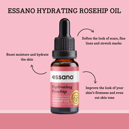 Vista 3 de Essano Aceite de rosa mosqueta orgánico prensado en frío, cuidado de la piel y cuidado corporal con vitamina E, polifenoles, aceite facial
