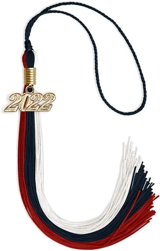 Vista 54 de Endea - Borla de graduación de triple color con gota de fecha dorada (negro/dorado/granate, 2020)