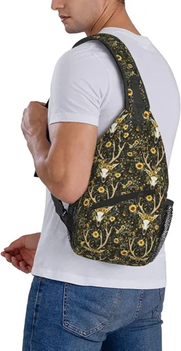 Vista 6 de Small Crossbody Bags for Women Men - Vintage Sunflower Deer Skull Print Adjustable Shoulder Bag Fanny Packs Belt Sling Bag Crossbody Purses Backpack
