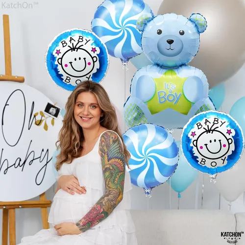 Vista 2 de KatchOn, Globos de oso de peluche para baby shower, paquete de 5, color azul, 30 pulgadas, It's A Boy, oso de peluche, decoraciones de baby shower