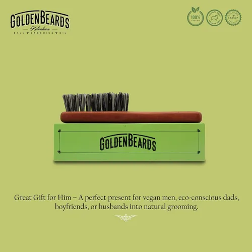 Vista 8 de Golden Beards - Cepillo vegano para barba – Mango de bambú y cerdas a base de plantas – Cepillo ecológico para el cuidado de la barba para hombres