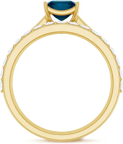 Vista 7 de Juego de anillos de boda de topacio azul Londres con diamante, juego de anillos solitarios de topacio azul de corte princesa para mujer (calidad AAA)