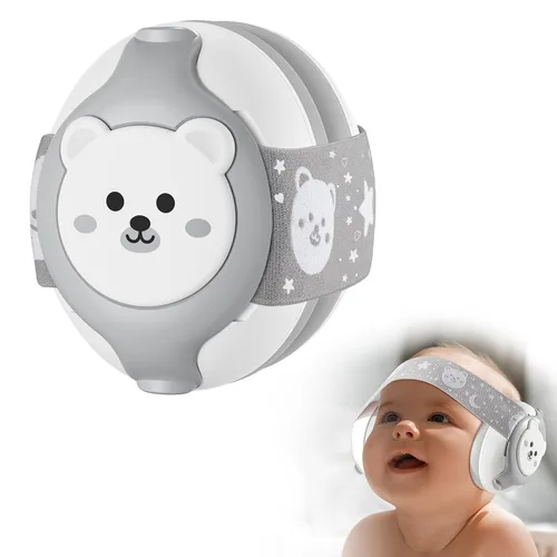 Vista 9 de YomauiYee Orejeras para bebés, protección de oídos para bebés de 0 a 36 meses, auriculares infantiles con diseño de oso pequeño y cancelación de Azul