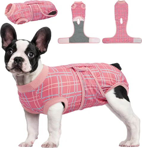 Vista 38 de Kuoser Traje de cirugía para perro, cómodo traje de recuperación para perras, mameluco protector posoperatorio, alternativa suave al cuello E