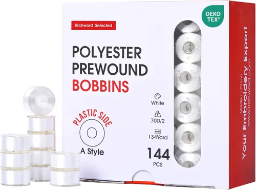 Vista 10 de Poolin Bobinas preenrolladas Richword Selected 144 piezas (clase 15) tamaño A de plástico, 70D/2 (60WT) hilo de bobina de poliéster para máquina