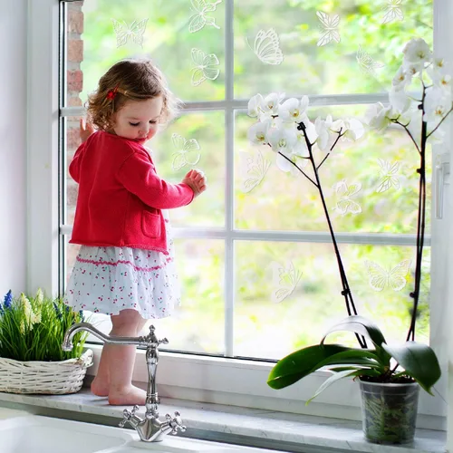 Vista 5 de Outus 32 calcomanías de ventana para ataques de pájaros, anticolisión, calcomanías de vidrio para puertas de prevención de golpes para proteger