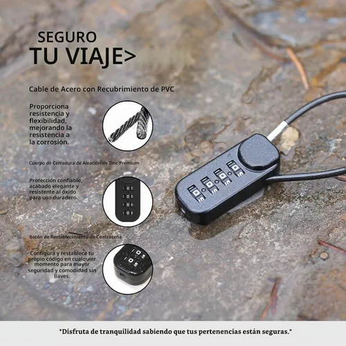 Vista 5 de Cerradura de combinación de 4 dígitos, cerradura de cable combinada con código, combinación de candado pequeño para equipaje, maleta, casillero