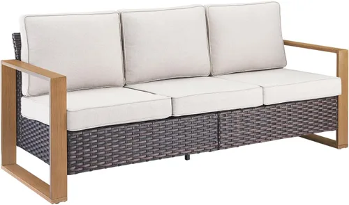 Vista 2 de Rilyson Sofá de mimbre para patio al aire libre, sofá de muebles de patio de ratán con marco resistente, mimbre de polietileno para todo