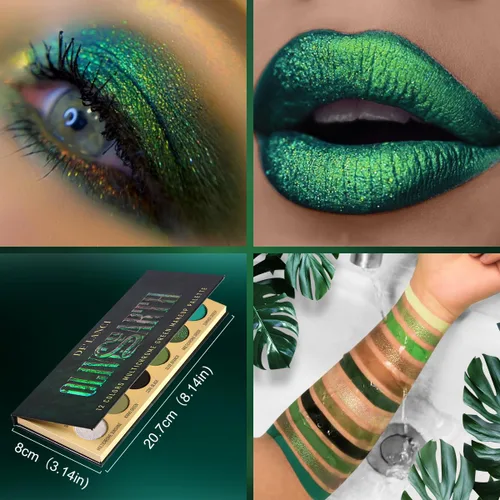 Vista 6 de Paleta de sombra de ojos verde oliva, sombra de ojos multicolor marrón y verde para ojos ahumados nudes, 12 colores brillantes pigmentados mate