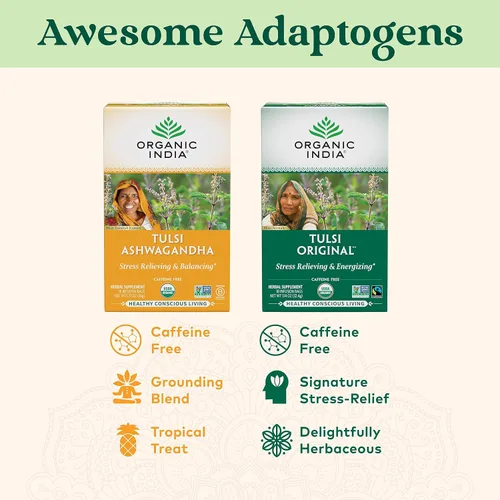 Vista 7 de ORGANIC INDIA Tulsi Té de Hierbas Original - Té de Albahaca Sagrada y Albahaca Africana Calmante y de Alivio del Estrés, Apoyo Inmunológico