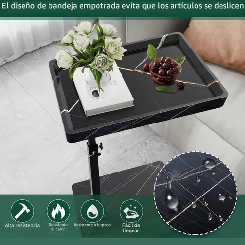 Vista 6 de Mesa auxiliar de mesa C de altura ajustable, bandeja de TV giratoria de 360° para espacios pequeños, mesas de sofá que se deslizan debajo, mesas