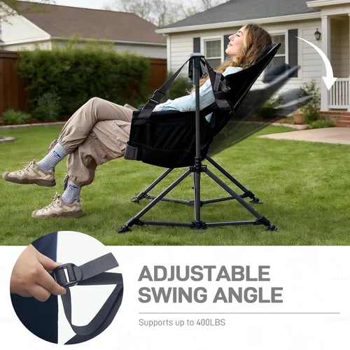 Vista 8 de EVER ADVANCED Hamaca acolchada de gran tamaño, silla columpio compacta y resistente con múltiples bolsillos de almacenamiento, silla mecedora