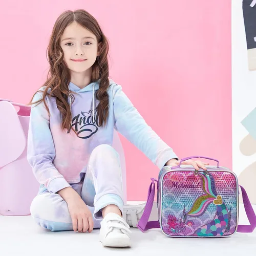 Vista 18 de Mochila para niñas de 16 pulgadas, mochilas para niñas para la escuela, mochila de lentejuelas con lonchera para estudiantes de primaria