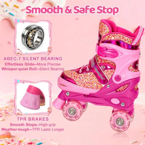 Vista 5 de Mammygol Patines para niñas, 4 tamaños ajustables con ruedas iluminadas, para niños